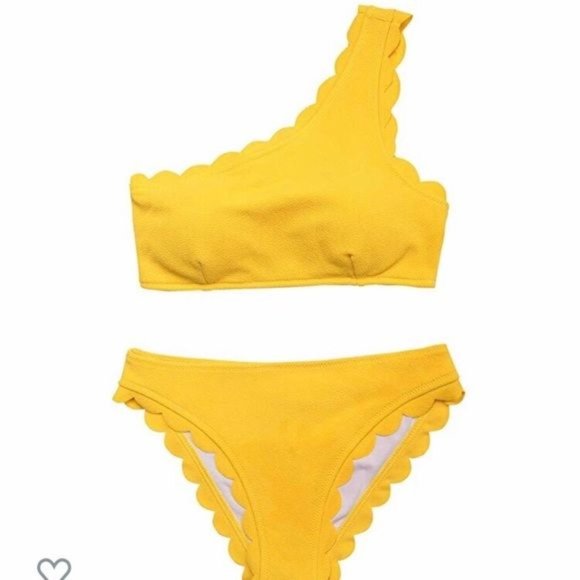 Cupshe Swim Cupshe Yellow One Shoulder Scalloped Bikini Xxl Poshmark